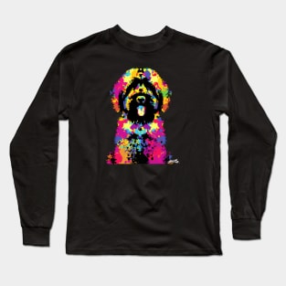 Black Russian Terrier Dog Colorful Stencil Long Sleeve T-Shirt